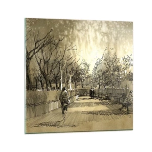 Obraz na skle - Pírkem zastavený okamžik - 30x30 cm