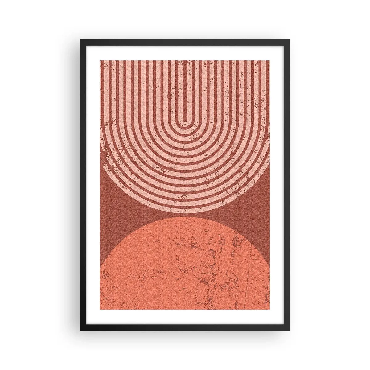 Plakát v černém rámu - Geometrická abstrakce v terakotových odstínech s vintage efektem - 50x70cm - Blízký vztah - Moderní nástěnná dekorace do obývacího pokoje a ložnice ARTTOR