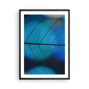 Plakát v černém rámu - Detail modrého listu s výraznými žilkami - 50x70cm - Až do detailů - Moderní nástěnná dekorace do obývacího pokoje a ložnice ARTTOR