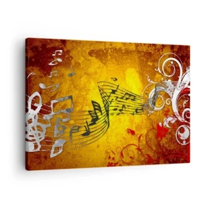 Obraz na plátně - Abstraktní hudební noty na barevném pozadí s ornamenty - 70x50cm - Ať zní hudba - Moderní nástěnná dekorace do obývacího pokoje a ložnice ARTTOR