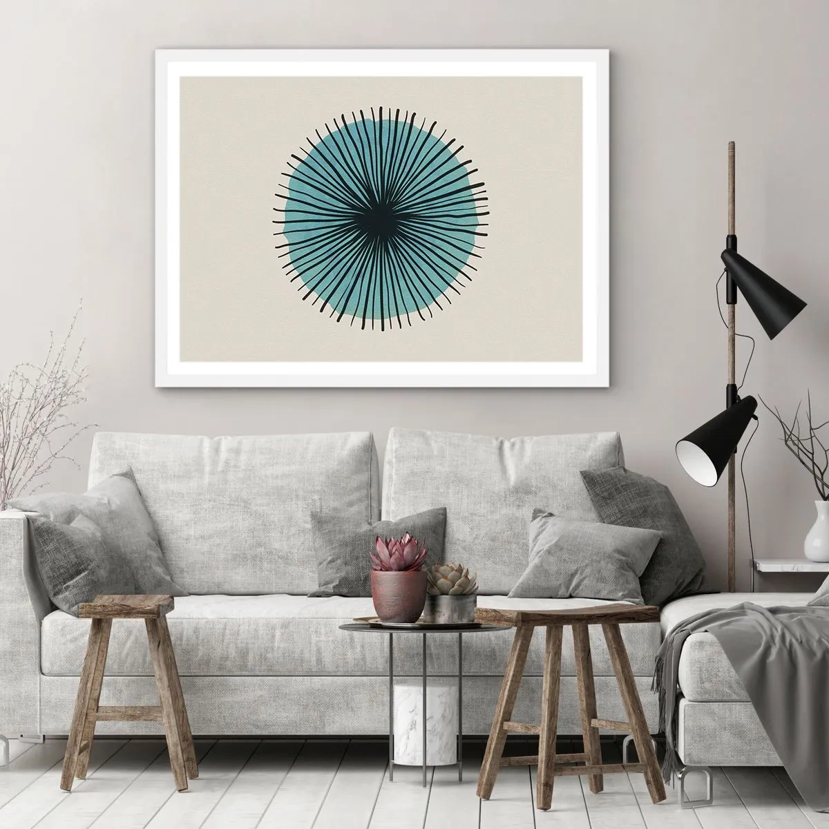 Plakát v bílém rámu - Zářící modrá - 50x40 cm