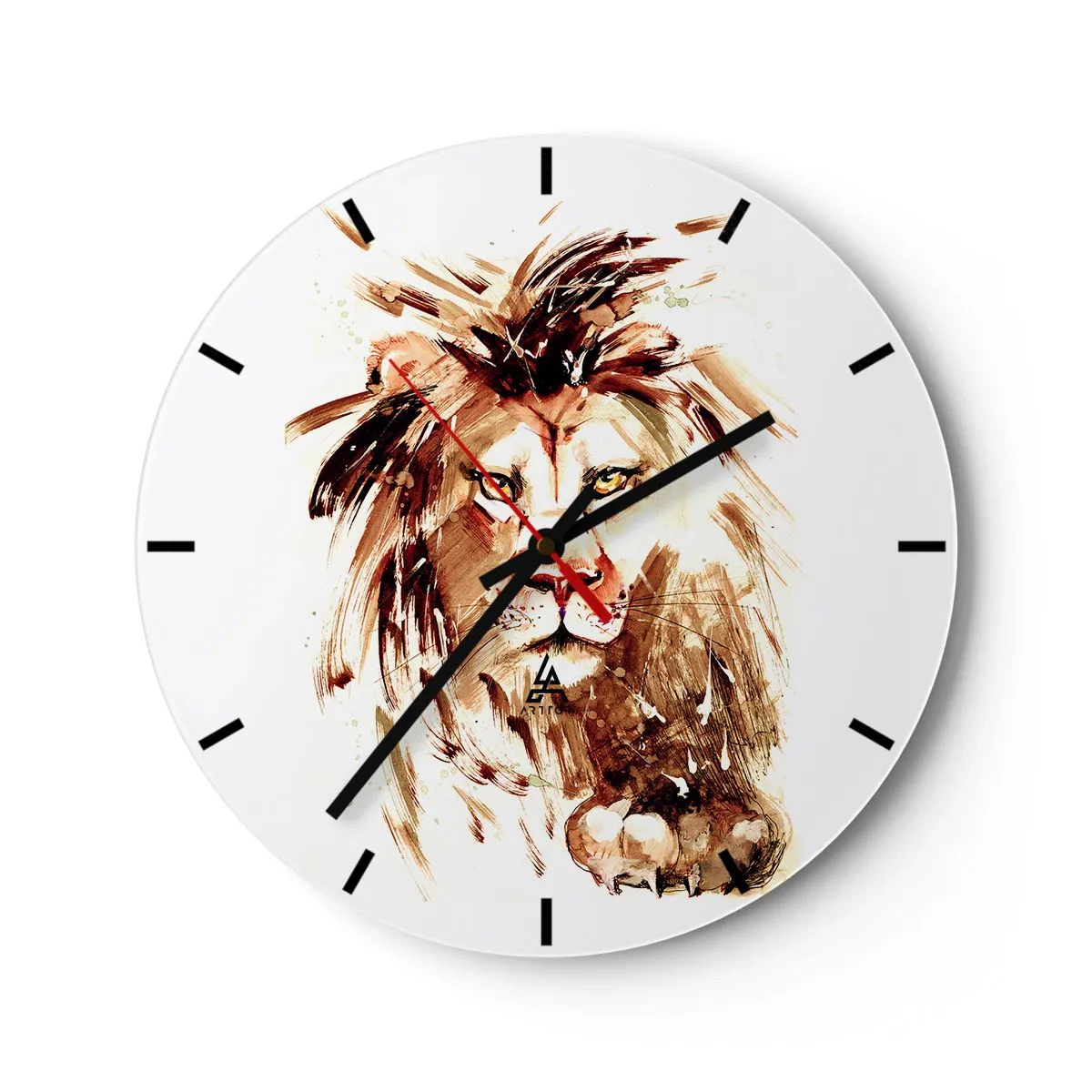 Nástěnné hodiny - Portrét lva v odstínech hnědé v dynamické umělecké formě - 30x30cm - Síla a důstojnost - Moderní nástěnná dekorace do obývacího pokoje, kuchyně a ložnice ARTTOR