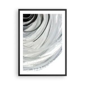 Plakát v černém rámu - Dynamická abstrakce v odstínech černé, bílé a šedé - 50x70cm - Orbitální kompozice - Moderní nástěnná dekorace do obývacího pokoje a ložnice ARTTOR