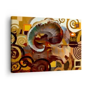 Obraz na plátně - Symbolický beran v abstraktní kompozici - 70x50cm - Magie - náboženství - rituály - Moderní nástěnná dekorace do obývacího pokoje a ložnice ARTTOR