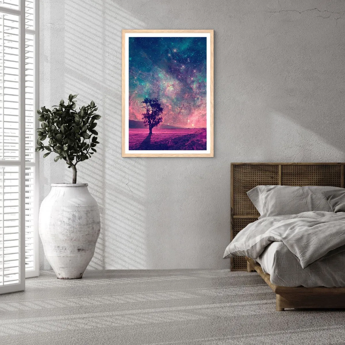 Plakát v rámu světlý dub - Pod magickou oblohou - 50x70 cm