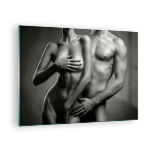Obraz na skle - Černobílá kompozice s nahými siluetami páru - 70x50cm - Adam a Eva - Moderní nástěnná dekorace do obývacího pokoje a ložnice ARTTOR