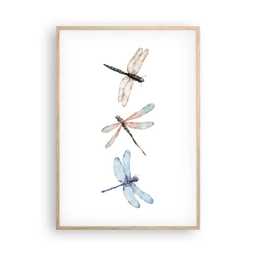 Plakát v rámu světlý dub - Beztížné vážky - 70x100 cm