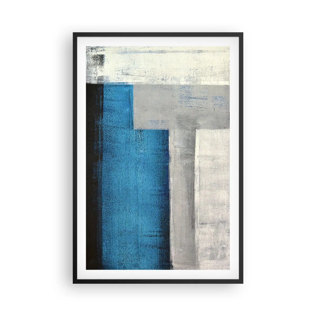 Plakát v černém rámu - Poetická kompozice šedé a modré - 61x91 cm