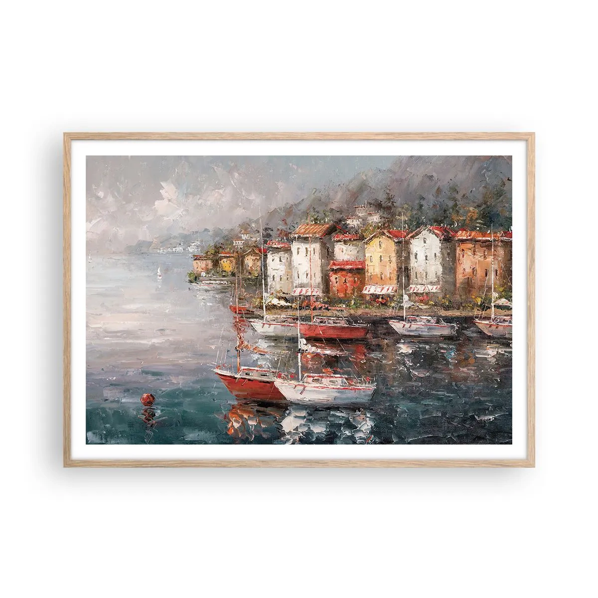 Plakát v rámu světlý dub - Romantický přístav - 100x70 cm