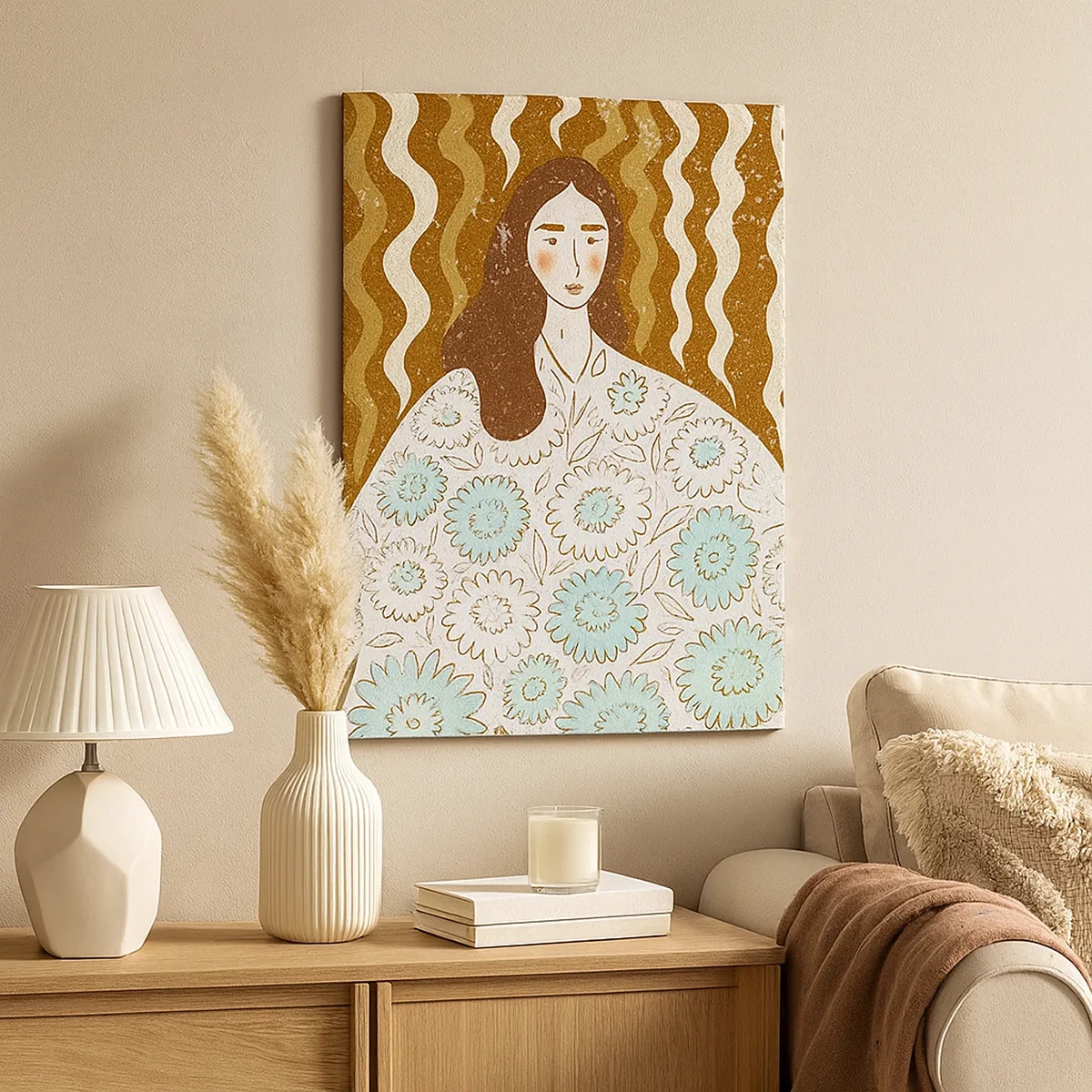 Obraz na plátně - Portrét v květinovém rouchu - 50x70 cm