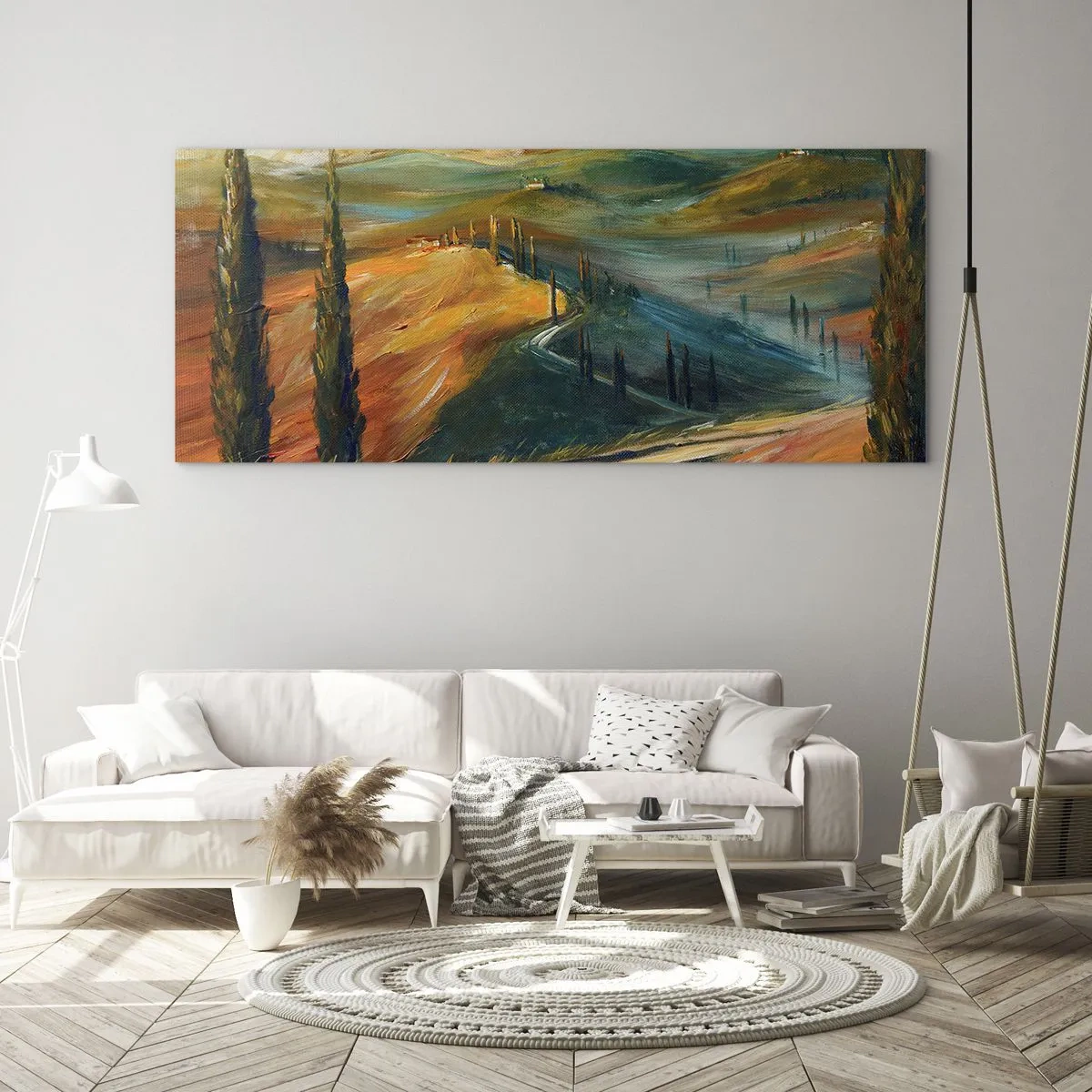 Obraz na skle - Toskánská krajina - 100x40 cm