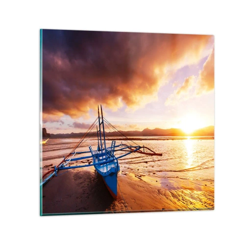 Obraz na skle - Po celém dni se natáhnout na písku - 70x70 cm