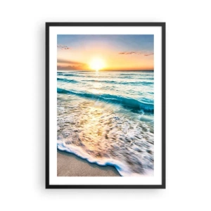 Plakát v černém rámu - Západ slunce nad klidným mořem s vlnami - 50x70cm - Výhled, který stojí za to - Moderní nástěnná dekorace do obývacího pokoje a ložnice ARTTOR