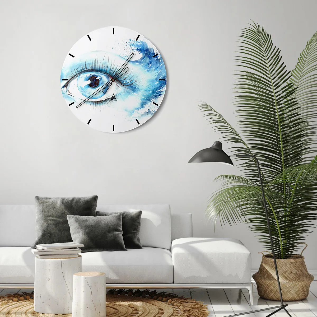 Nástěnné hodiny - Umělecké oko v odstínech modré - 30x30cm - Ponořit se do modři pohledu - Moderní nástěnná dekorace do obývacího pokoje, kuchyně a ložnice ARTTOR