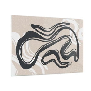 Obraz na skle - Expresivní černá čára na béžovém pozadí v abstraktním stylu. - 70x50cm - Znásobená exprese - Moderní nástěnná dekorace do obývacího pokoje a ložnice ARTTOR