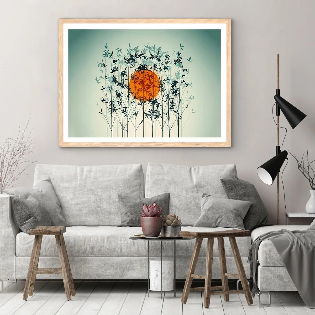 Plakát v rámu světlý dub - Japonské slunce - 50x40 cm