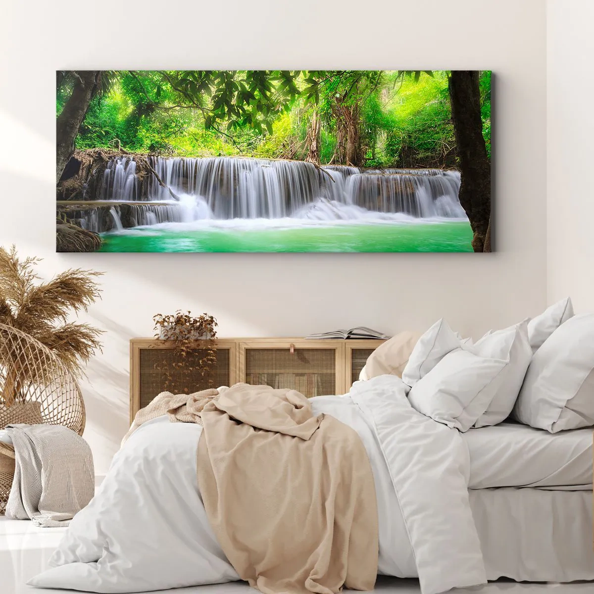 Obraz na plátně - Vodopád v zeleni - 100x40 cm