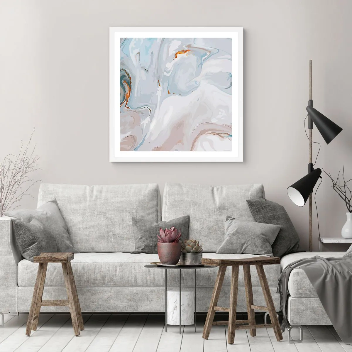 Plakát v bílém rámu - Povznesená bílá - 40x40 cm