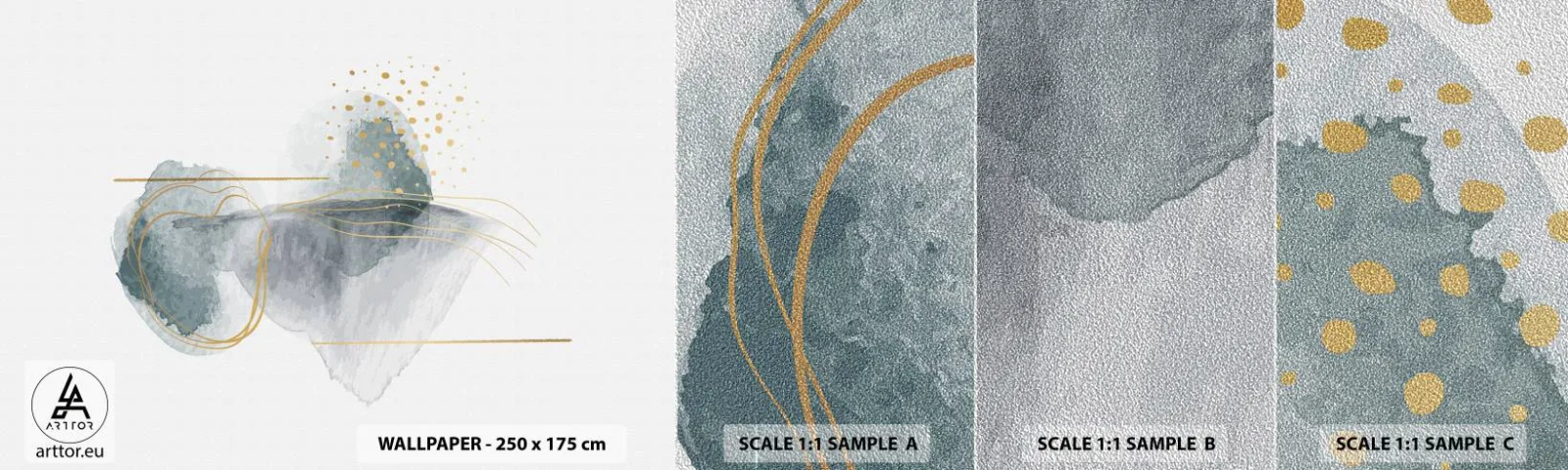 Vzor Fototapety Premium Sand - O vztahu mezi šedou a zlatou - Abstrakce, Kus, Zajímavé tvary - 100x30 cm