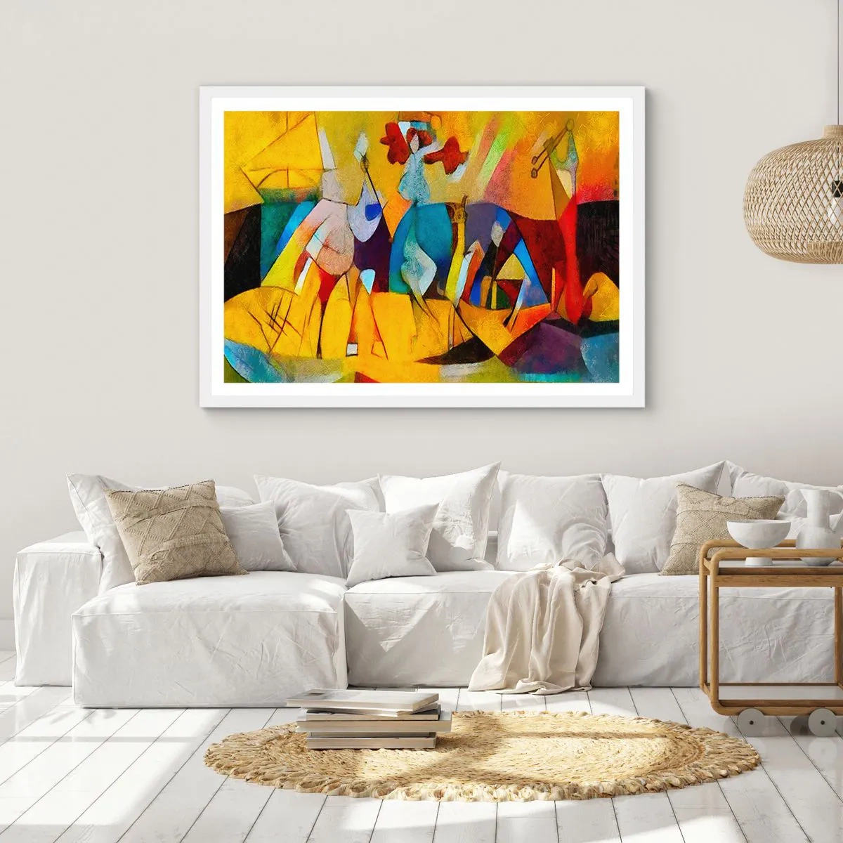 Plakát v bílém rámu - Slunce - život - radost - 50x40 cm