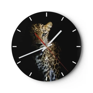 Nástěnné hodiny - Panter na černém pozadí v částečném stínu - 30x30cm - Temná krása - Moderní nástěnná dekorace do obývacího pokoje, kuchyně a ložnice ARTTOR