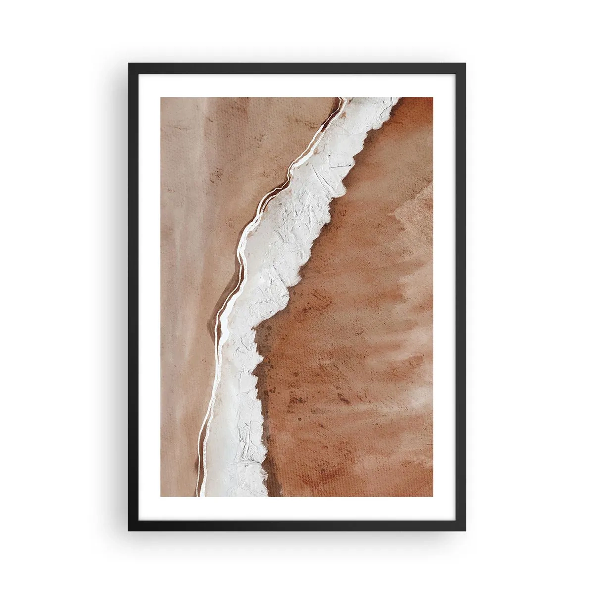 Plakát v černém rámu - Abstraktní textura v odstínech hnědé a bílé - 50x70cm - V zemitých barvách - Moderní nástěnná dekorace do obývacího pokoje a ložnice ARTTOR