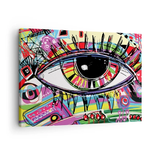Obraz na plátně - Barevné abstraktní graffiti oko - 70x50cm - Barevné oko - barevná duše - Moderní nástěnná dekorace do obývacího pokoje a ložnice ARTTOR
