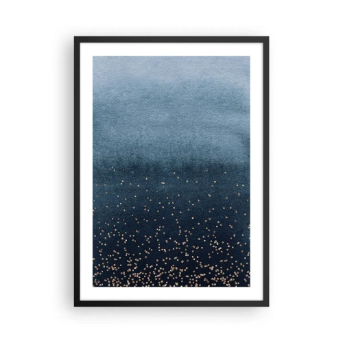 Plakát v černém rámu - Modrý gradient se zlatými akcenty - 50x70cm - Kompozice – modré fáze - Moderní nástěnná dekorace do obývacího pokoje a ložnice ARTTOR