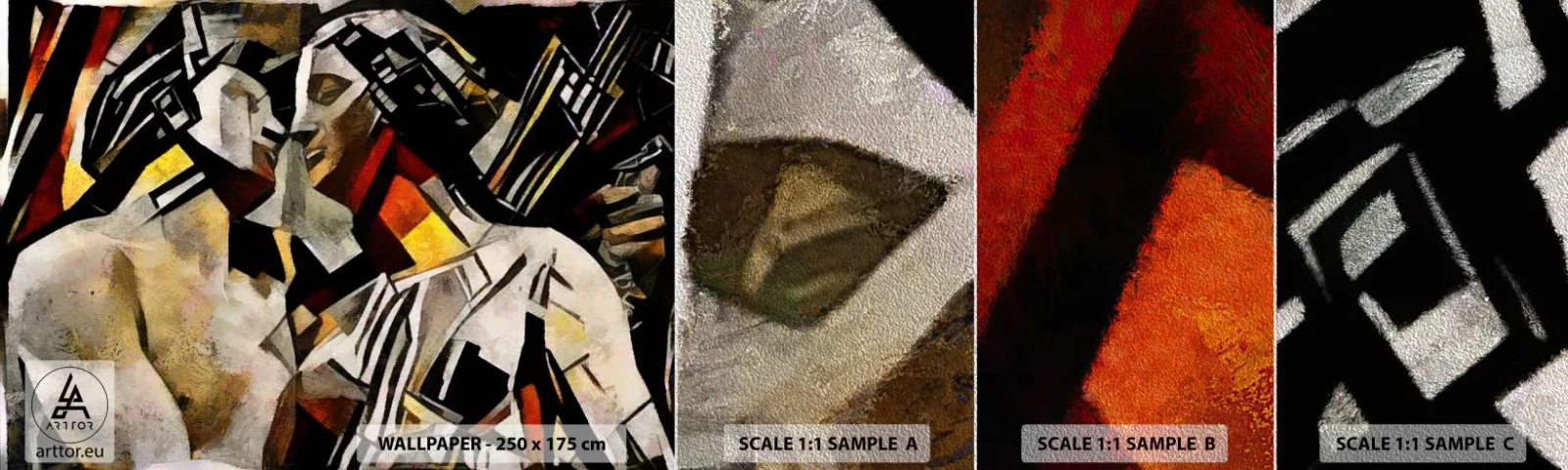 Vzor Fototapety Premium Sand - Sošný polibek - Zamilovaný pár, Kubismus, Polibek - 100x30 cm