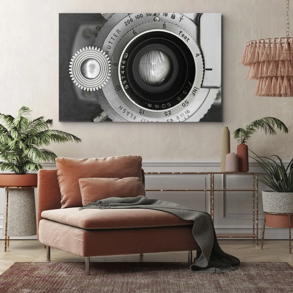 Obraz na plátně - Objektiv starého fotoaparátu - 70x50cm - Příběh o Hollywoodu - Moderní nástěnná dekorace do obývacího pokoje a ložnice ARTTOR