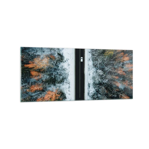 Obraz na skle - Přes zimní les - 120x50 cm