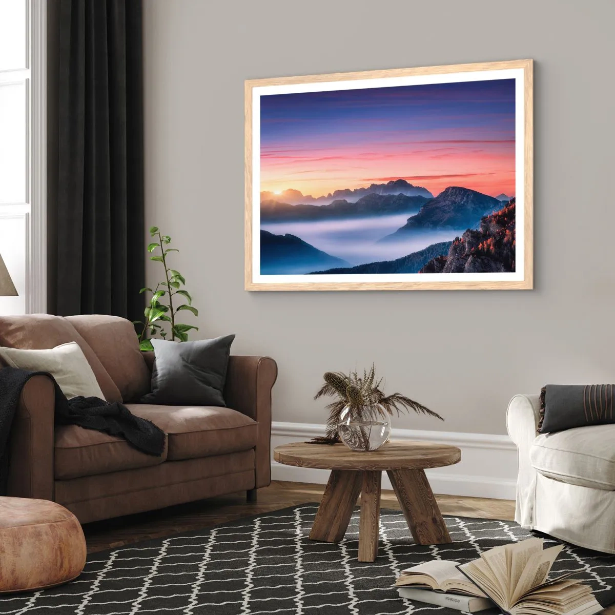 Plakát v rámu světlý dub - Nad údolími - 70x50 cm