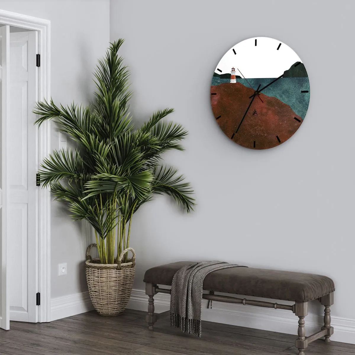 Nástěnné hodiny - Maják na kopci u klidného pobřeží - 30x30cm - Hledící na moře - Moderní nástěnná dekorace do obývacího pokoje, kuchyně a ložnice ARTTOR