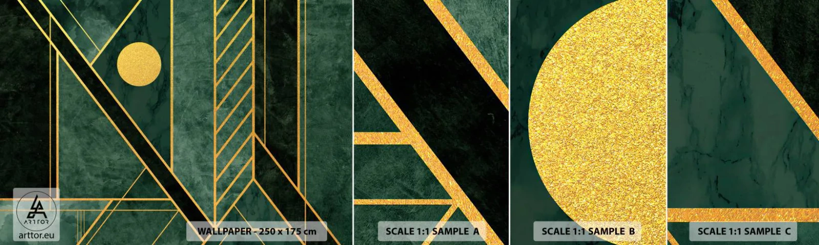 Vzor Fototapety Samolepicí Deluxe Sticker - Dynamika zlata a lazuritu - Abstrakce, Kus, Geometrický Vzor - 100x30 cm