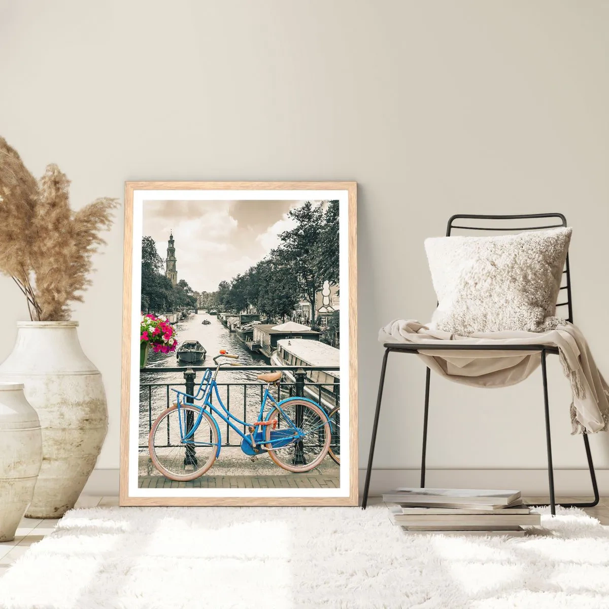 Plakát v rámu světlý dub - Barvy  amsterdamské ulice - 30x40 cm