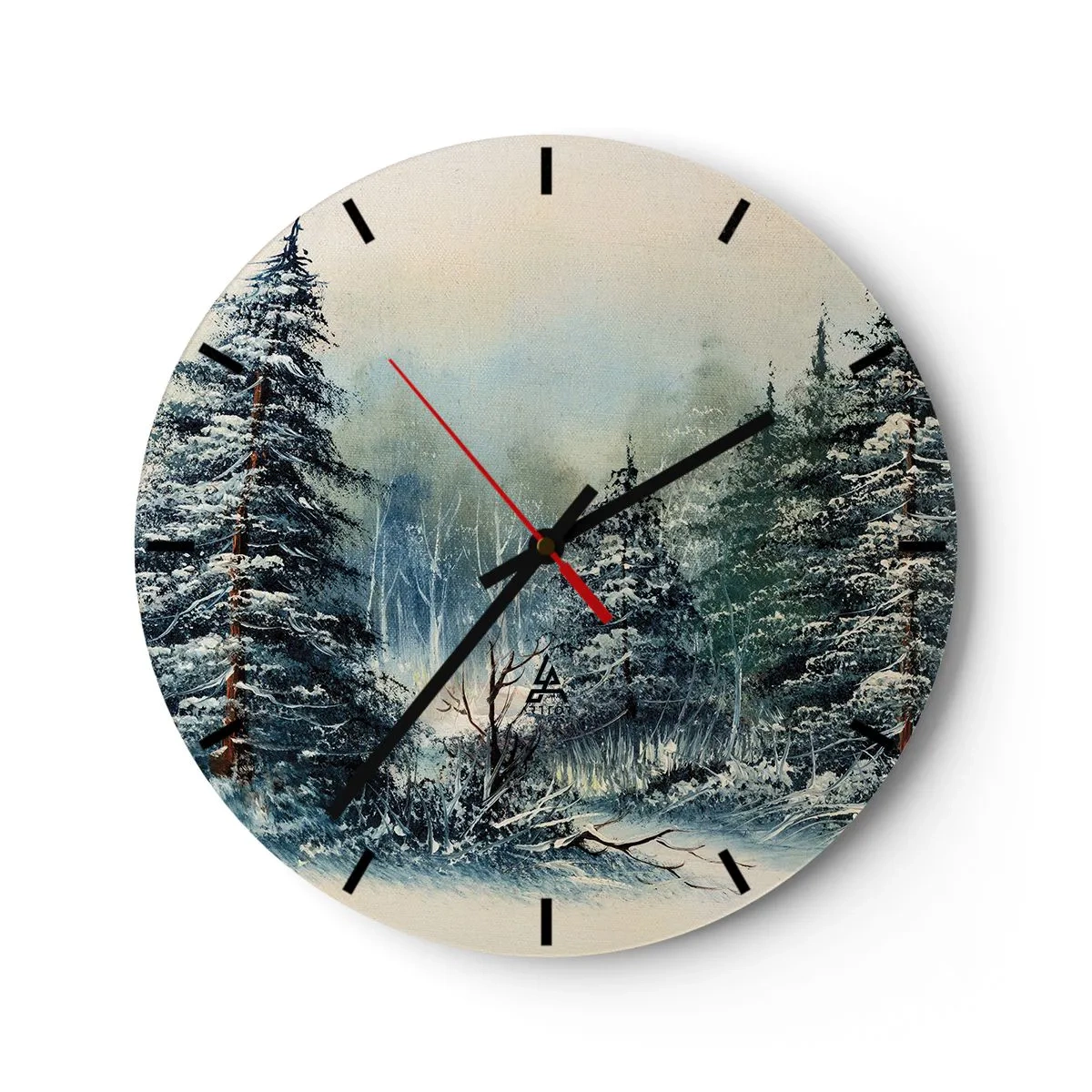 Nástěnné hodiny - Zimní krajina se zasněženými stromy v lesním prostředí - 30x30cm - Připravení na Vánoce - Moderní nástěnná dekorace do obývacího pokoje, kuchyně a ložnice ARTTOR