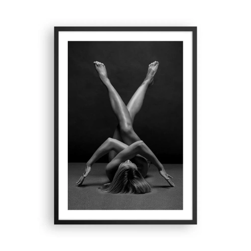 Plakát v černém rámu - Umělecké pojetí ženské siluety v černé a bílé - 50x70cm - Geometrie nahoty - Moderní nástěnná dekorace do obývacího pokoje a ložnice ARTTOR