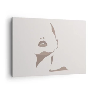 Obraz na plátně - Minimalistický obrys ženské tváře v jemných béžových tónech - 70x50cm - Stvořená ze světla a stínu - Moderní nástěnná dekorace do obývacího pokoje a ložnice ARTTOR