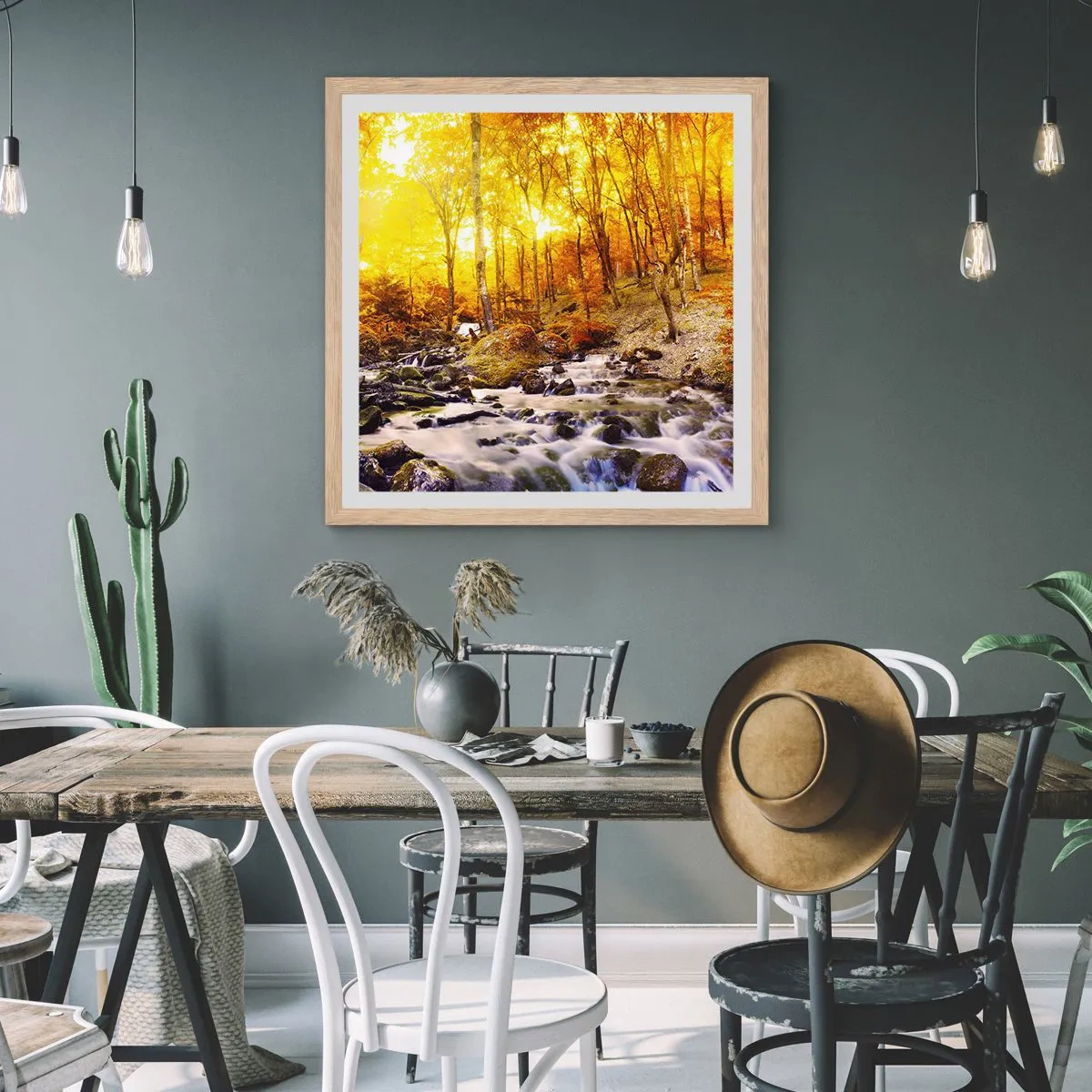 Plakát v rámu světlý dub - Kameny zasazené do zlata a platiny - 60x60 cm