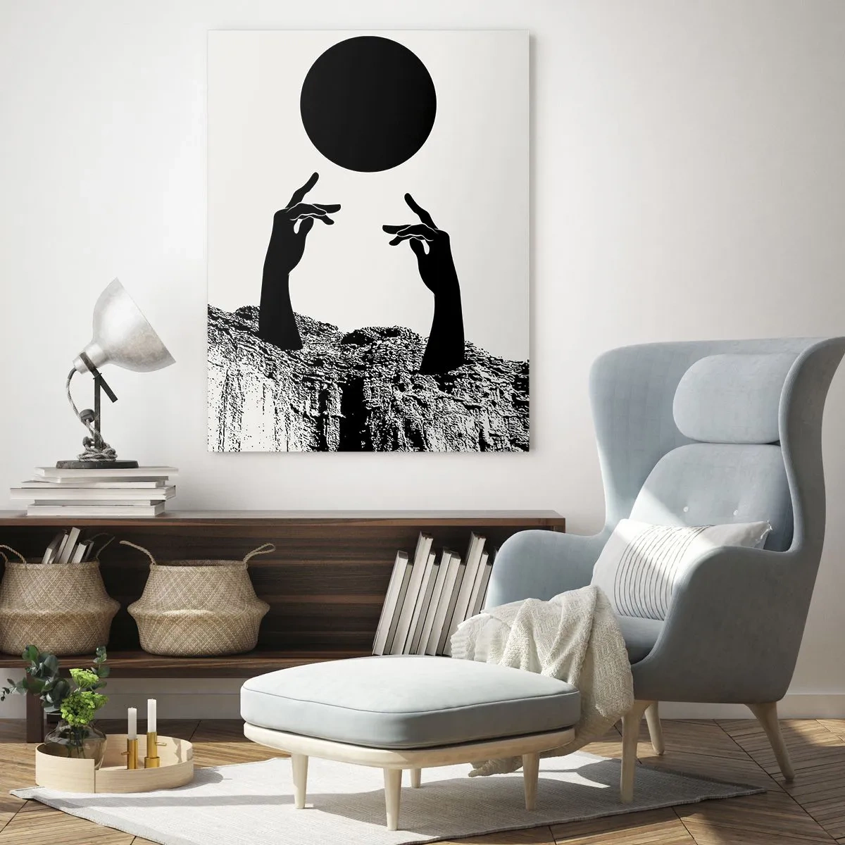 Obraz na skle - Surrealistická kompozice: slunce a zbytek - 50x70 cm