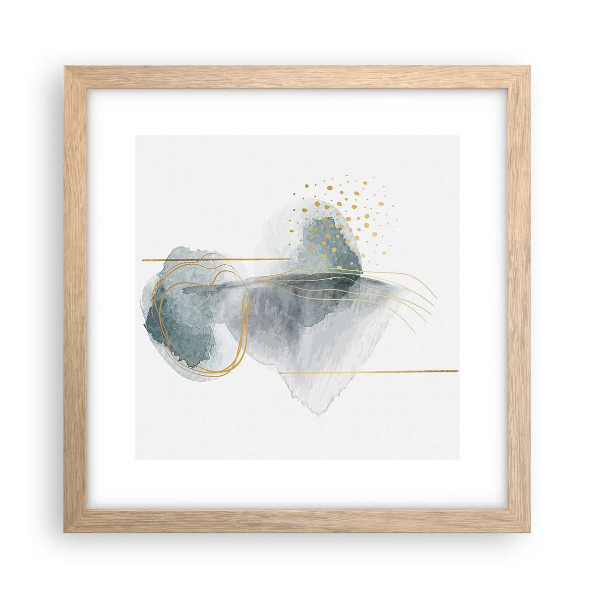 Plakát v rámu světlý dub - O vztahu mezi šedou a zlatou - 30x30 cm