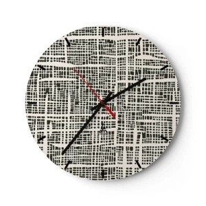 Nástěnné hodiny - Geometrický, černý a krémový vzor s nepravidelnými tečkami - 30x30cm - Tkaná kompozice - Moderní nástěnná dekorace do obývacího pokoje, kuchyně a ložnice ARTTOR