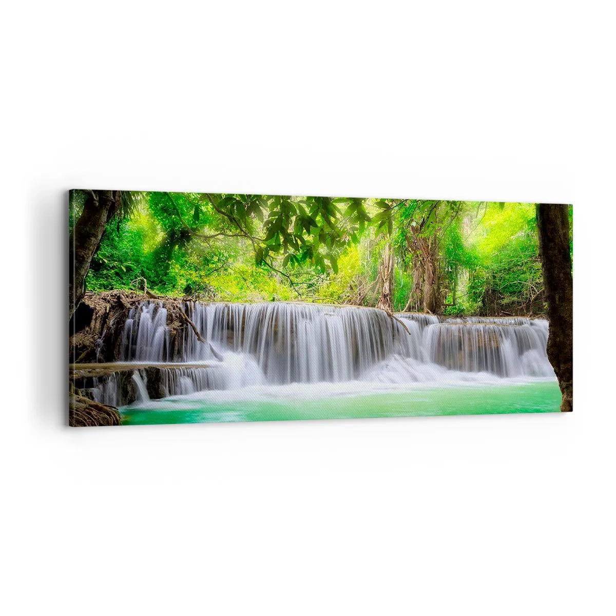 Obraz na plátně - Vodopád v zeleni - 100x40 cm