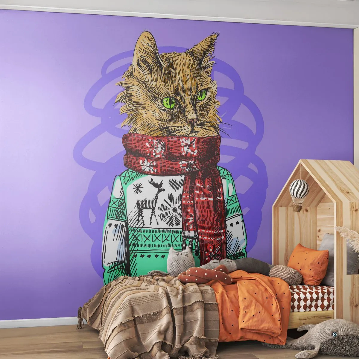 Fototapeta Samolepicí Deluxe Sticker - Kočka nejenom v botách - Abstrakce, Kočka, Vlněný svetr - 250x175 cm