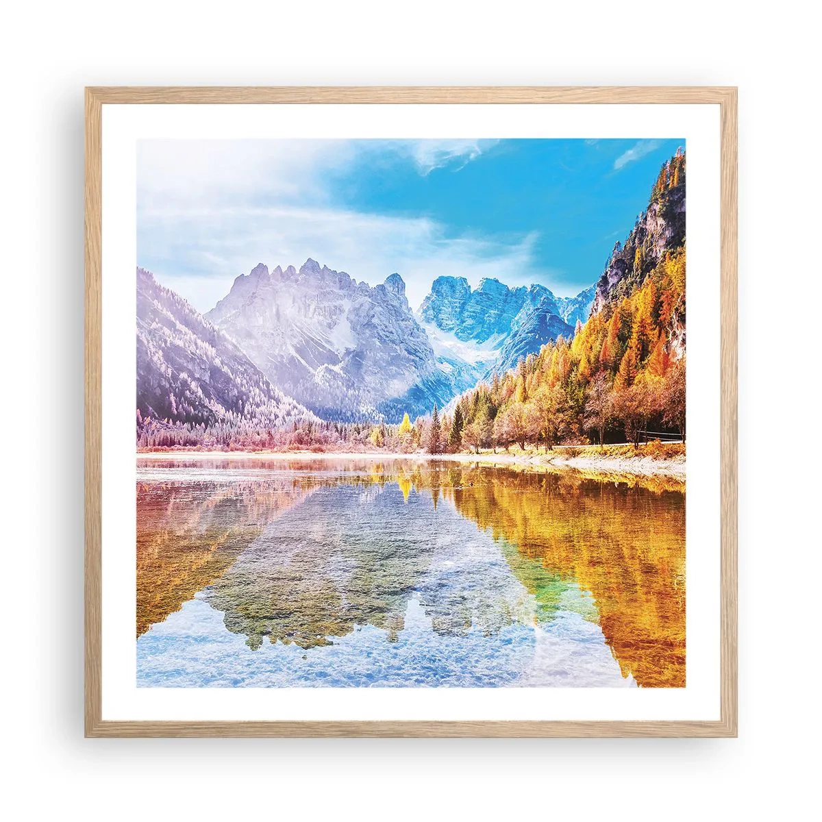 Plakát v rámu světlý dub - A v horách už je podzim - 60x60 cm