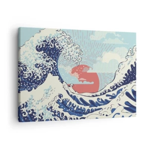 Obraz na plátně - Oceánské vlny a západ slunce v japonském stylu - 70x50cm - Z japonských inspirací - Moderní nástěnná dekorace do obývacího pokoje a ložnice ARTTOR
