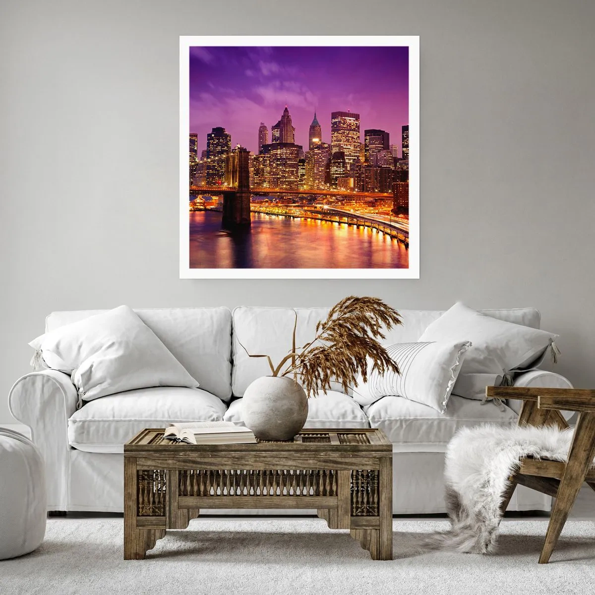 Plakát - Fialovo-zlatý Manhattan - 30x30 cm