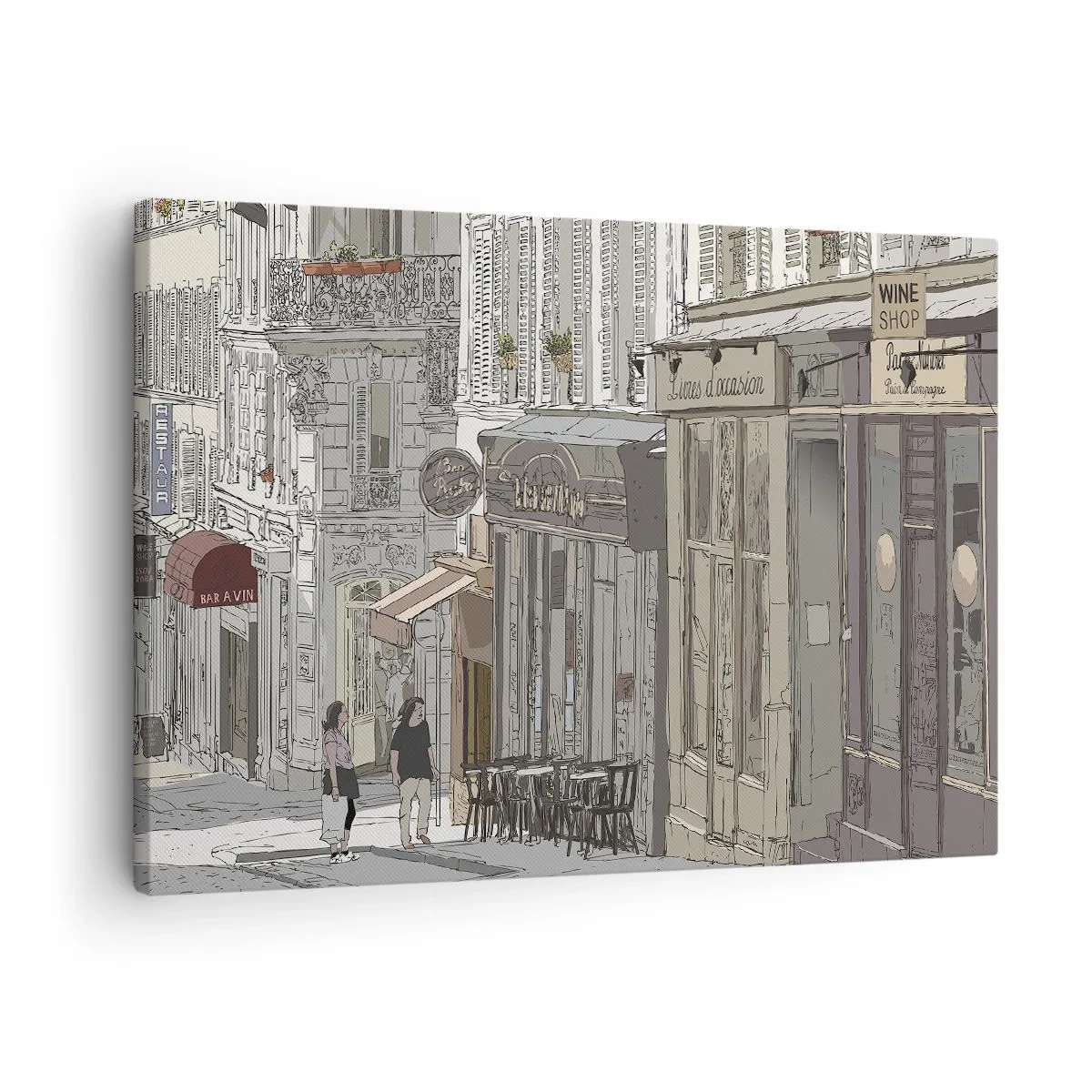 Obraz na plátně - Ilustrace městské ulice s kavárnami a obchody - 70x50cm - Městské radosti - Moderní nástěnná dekorace do obývacího pokoje a ložnice ARTTOR