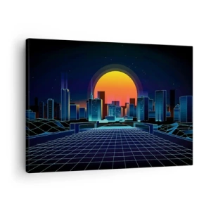 Obraz na plátně - Futuristické panorama města v neonovém stylu - 70x50cm - Pořád chcete do reálu? - Moderní nástěnná dekorace do obývacího pokoje a ložnice ARTTOR