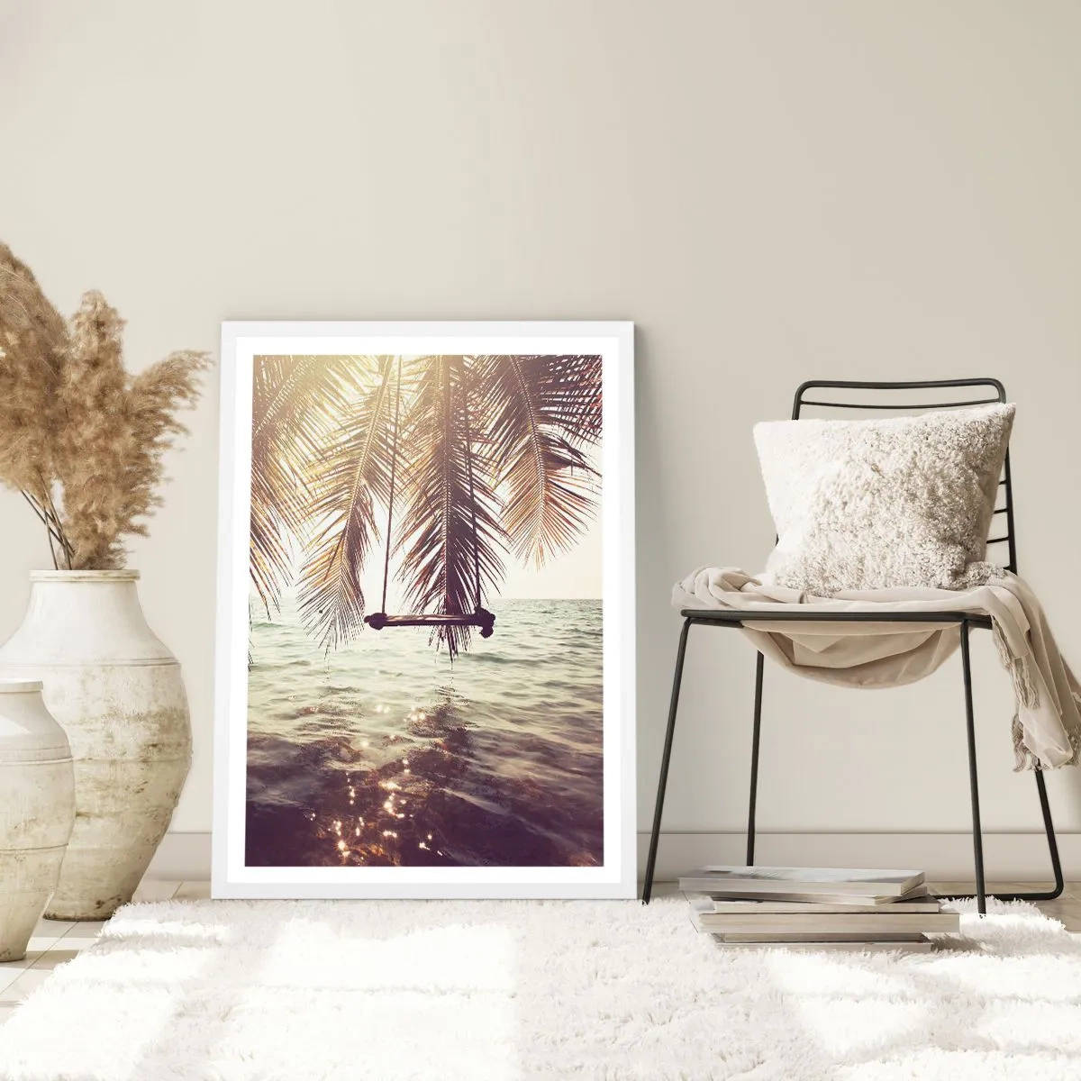 Plakát v bílém rámu - Houpat se libovolně v oblacích - 70x100 cm